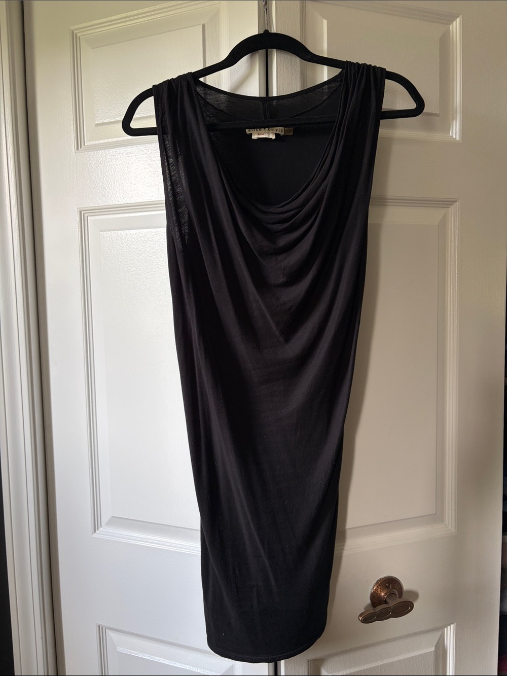 Alice + Olivia Black Sleeveless Cowl Midi Dress